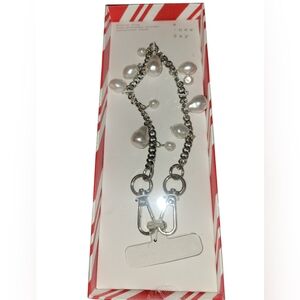 A New Day Silver Chain with Pearl Accents Wristlet For Phone Or Bag Charm